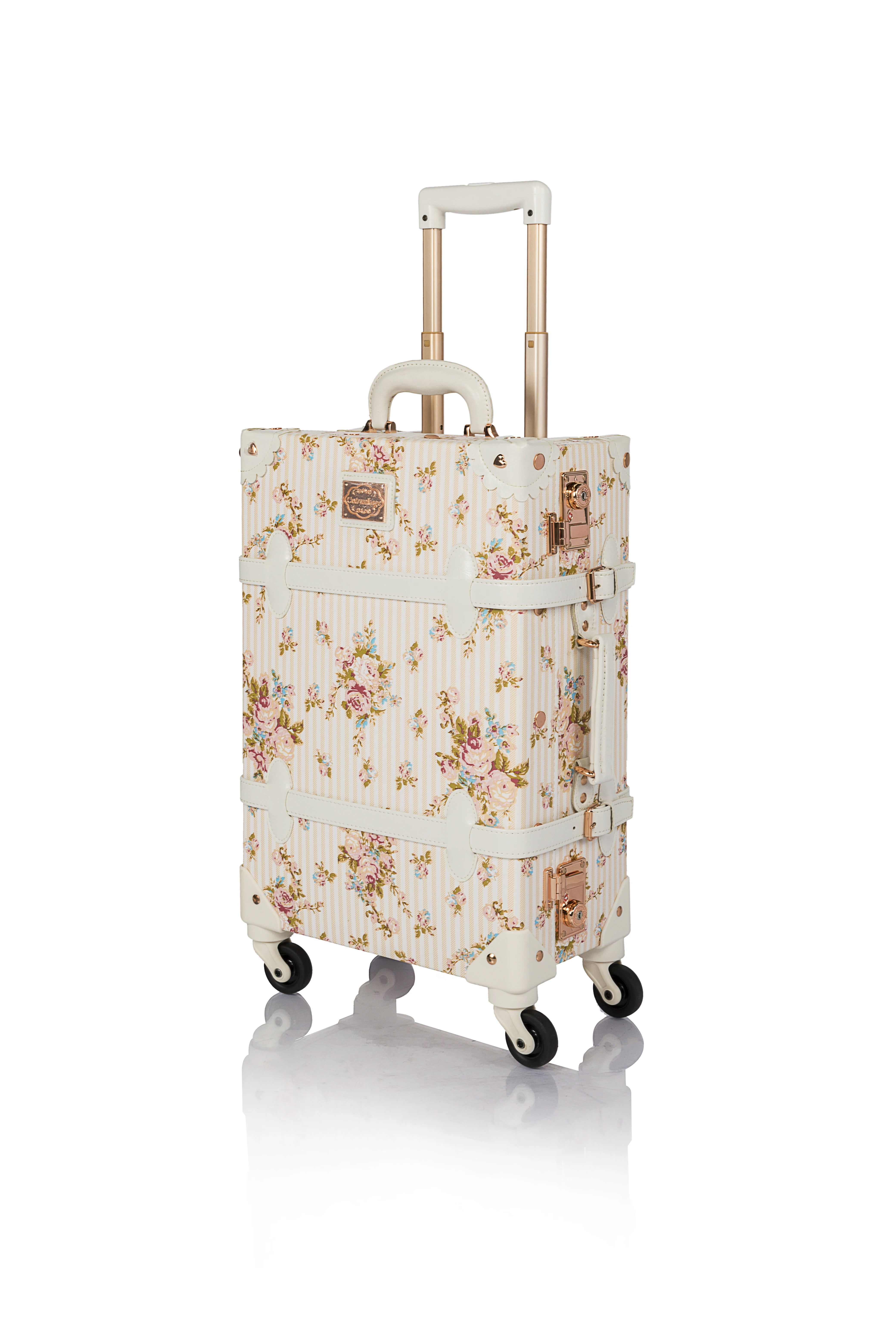 Витажный бежево цветочный чемодан UK 6070 Beige Floral|Чемодан на колесиках| |