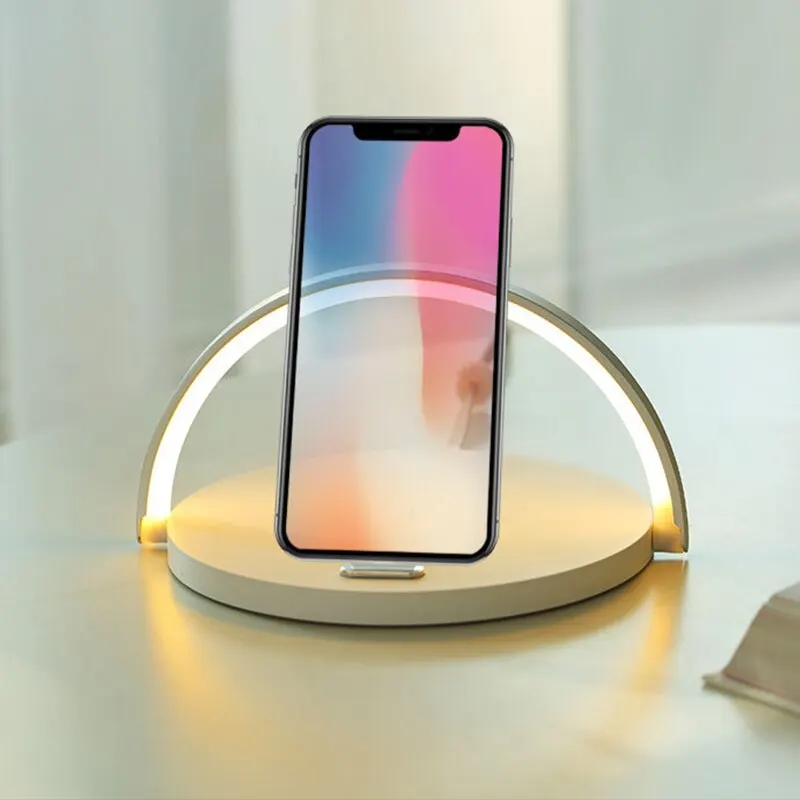 

10W Fast Charge Qi Fast Wireless Charger USB Chargeable Table Bedside Night Light Portable Gifts Phone Charger LED Lamp Charger