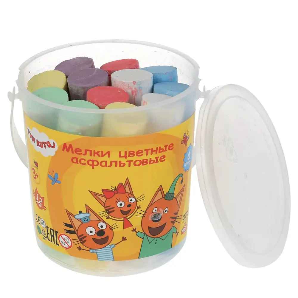 Мелки цветные асфальтовые для творчества Три Кота 12 шт (6 цв) в ведре MultiArt MELBUCKET12-TC |