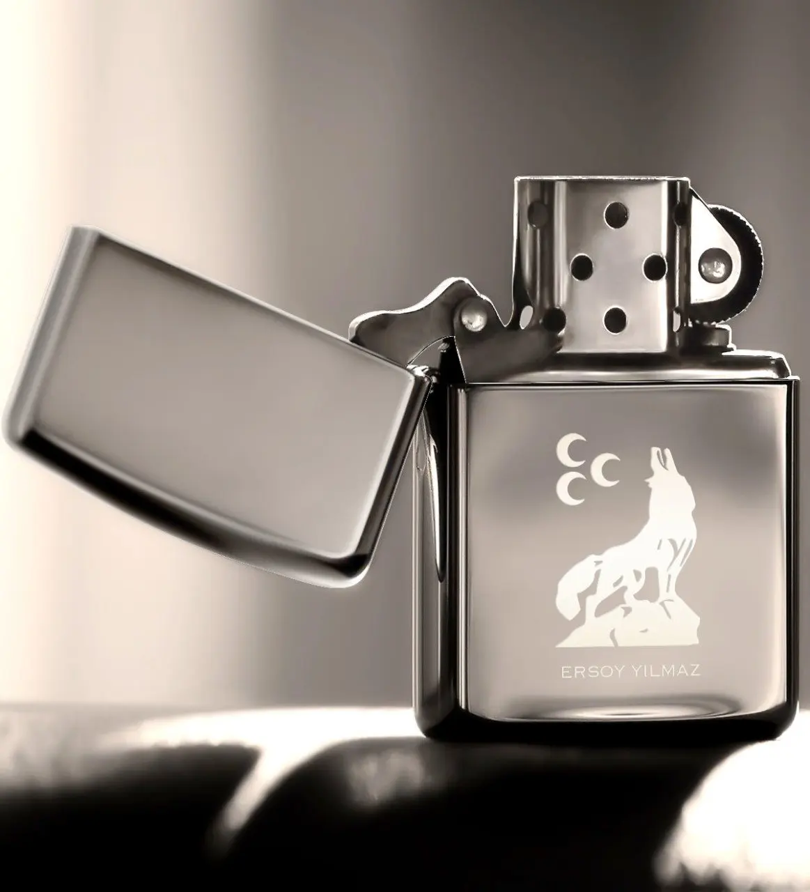 Персонализированные серый волк бензин Серебро Серый Металл Зажигалка