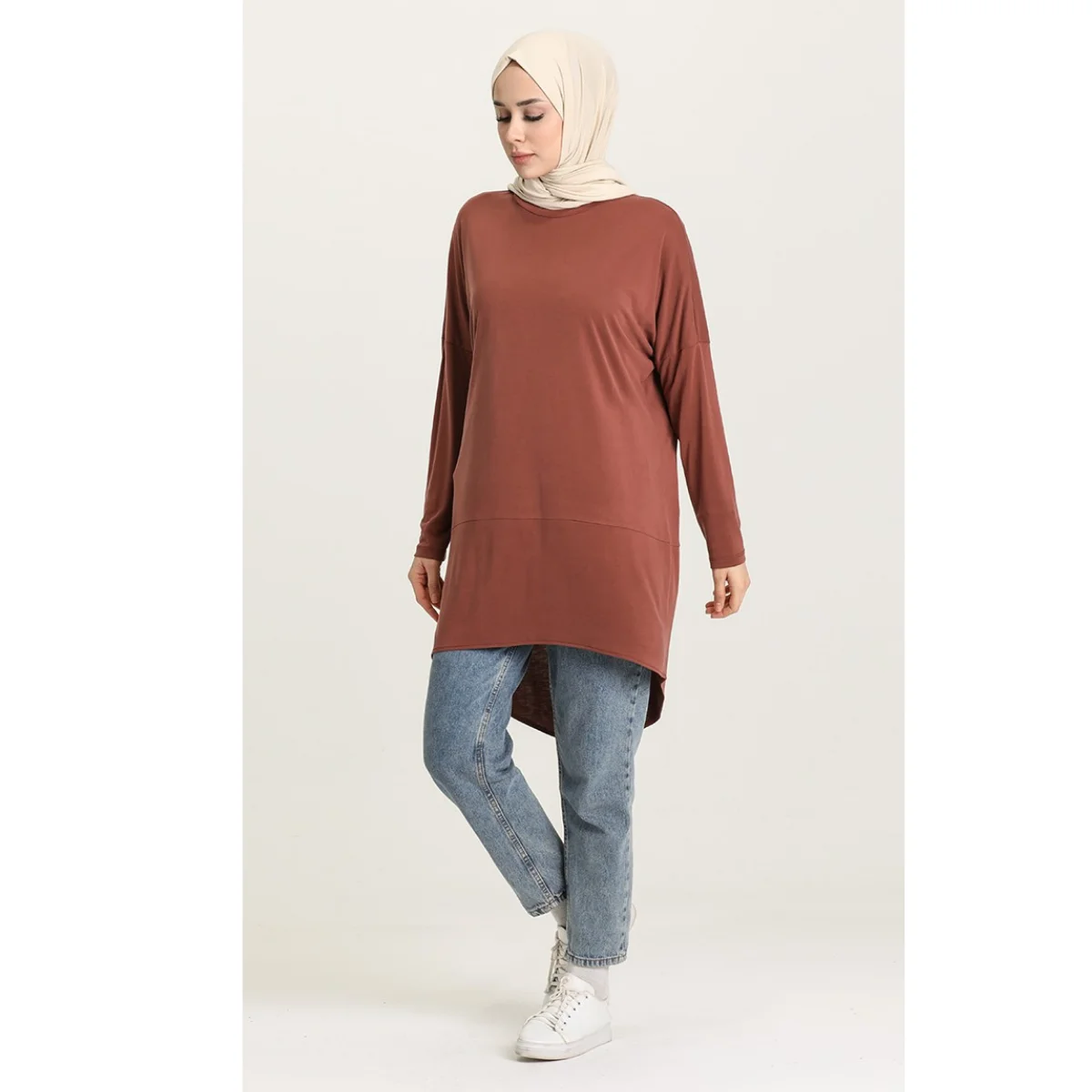 

Modal Fabric Asymmetrical Tunic Women Muslim Fashion Long Sleeve Zero Collar Elegant Casual Hijab Viscose Styl Seasonal Shabby