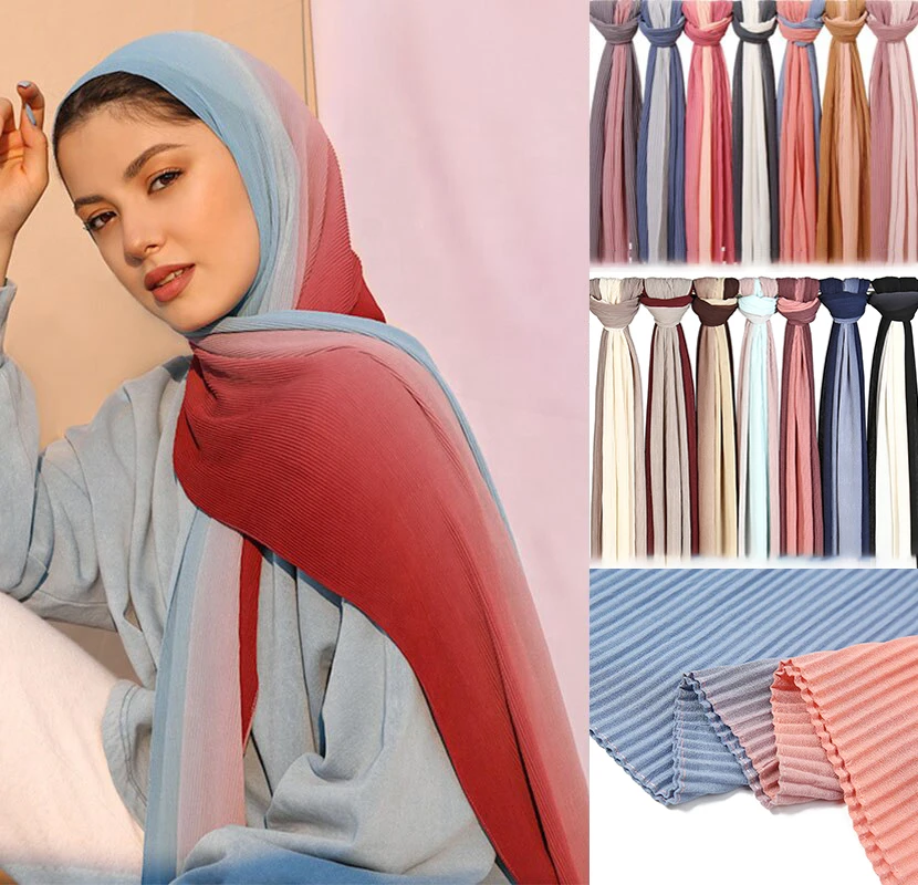 Женский плиссированный шифоновый шарф с градиентом гофрированный длинный