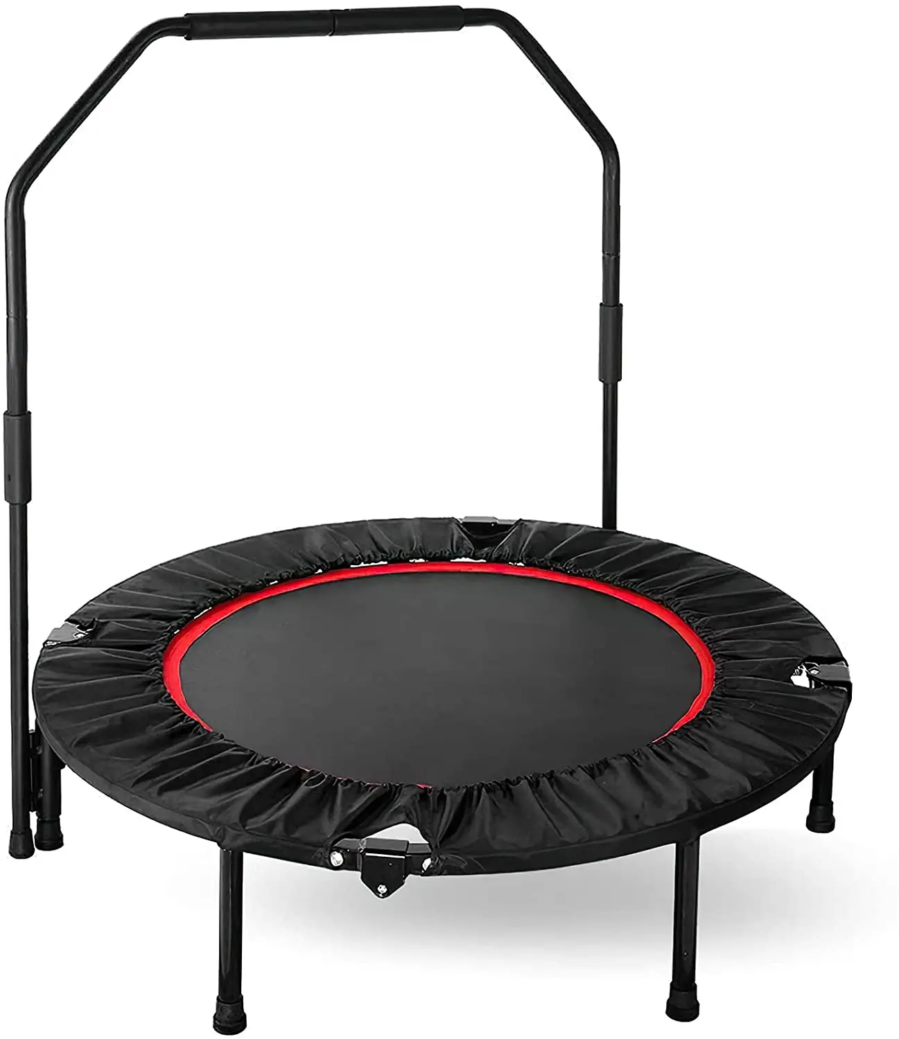 

Trampoline Fitness folding, Dia 101.6 cm, with handle 3 way adjustable in height and cover rim and rubber cords, charge max 150 kg