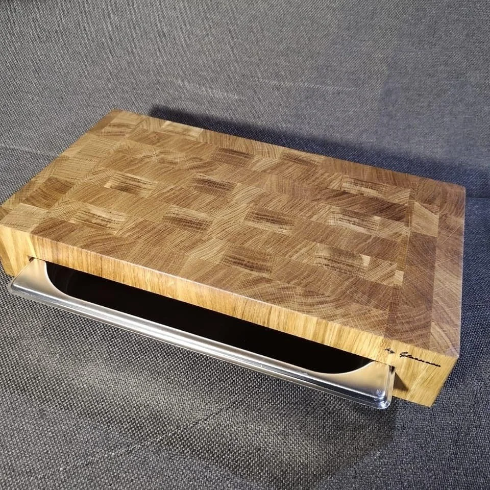 Кухонная разделочная доска торцевая деревянная с гастроёмкостью (нержавеющая