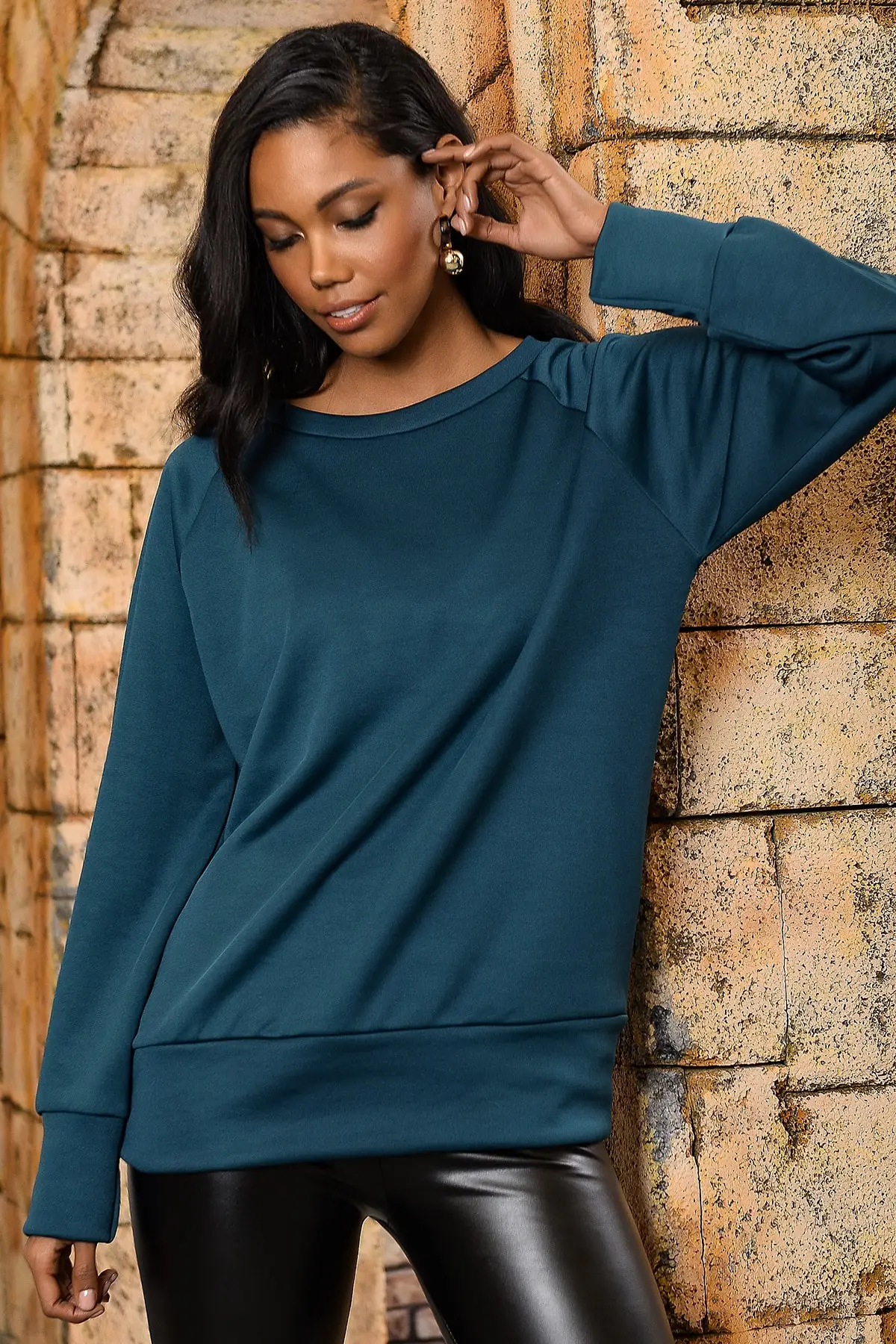 Тренд: Alacati Стиль Женский Велоспорт шеи реглан рукав oversize Толстовка ALC 018 146