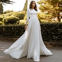 sexy beach wedding dresses 2021 modest satin chiffon long sleeves simple lace boho bridal gown vestido de noiva
