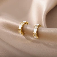 zircon geometric stud earrings for women stainless steel plated enamel dripping oil geometry earring party jewelry gift