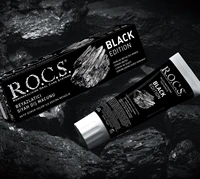 rocs activated charcoal toothpaste dental care black edition 60ml teeth whitening oral hygiene charcoal toothpaste for adult