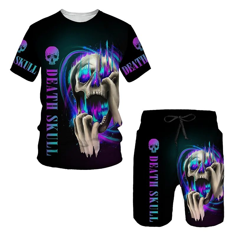 

Terrorist Skull 3D Printed Men's T-shirt Shorts Set Men's Sportswear Tracksuit Two-piece Short Sleeve Men's Clothing Suit