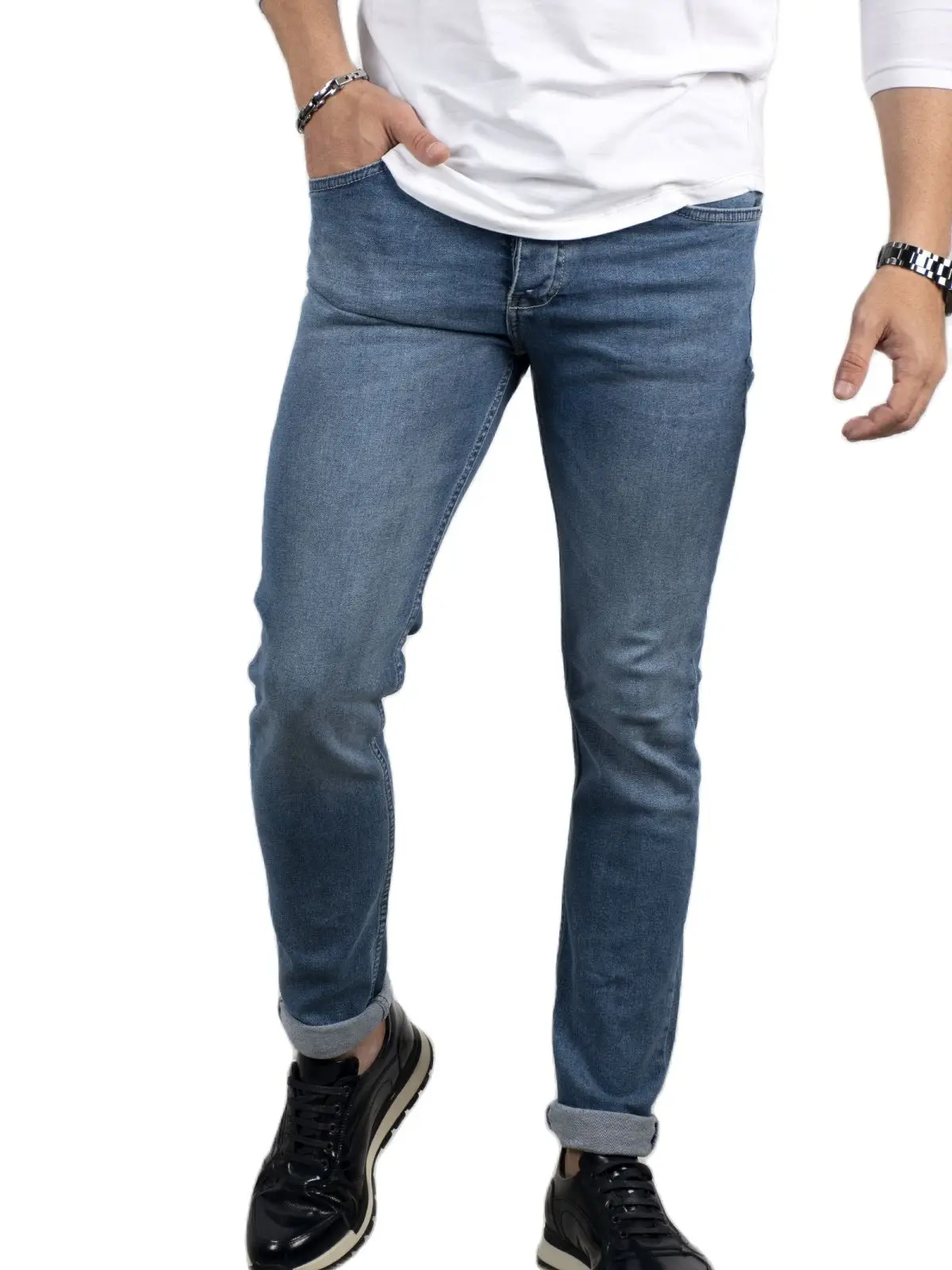 

DeepSEA Male Jeans Pants Slim Fit Cotton Denim Lycra High Quality Mid Waist Tight Bell-Bottomed Casual Business Four Seasons 2002139