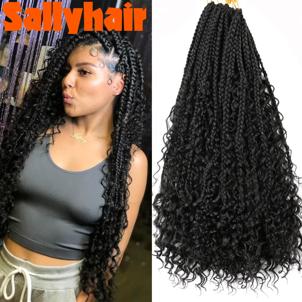 Sallyhair Goddess Hair Box Braids Synthetic Crochet Hair curly Bohemian Hair With Curls Boho Braided Hair Extension 22inch