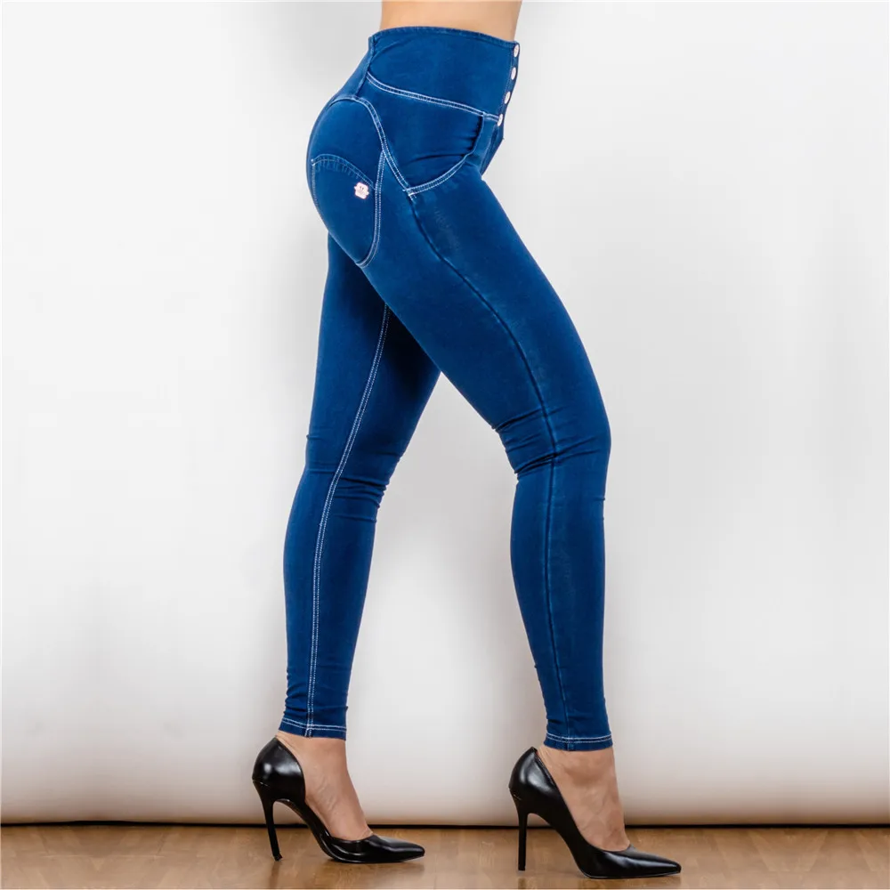 Melody Stretch Blue Jean Pants Elastic Waist Leggings For Fitting Women's Sports Leggings Fitness Jumpsuit