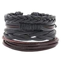 4pcs set multilayer braided leather bracelet for men women adjustable vintage black brown bangle mens womens bracelet gift