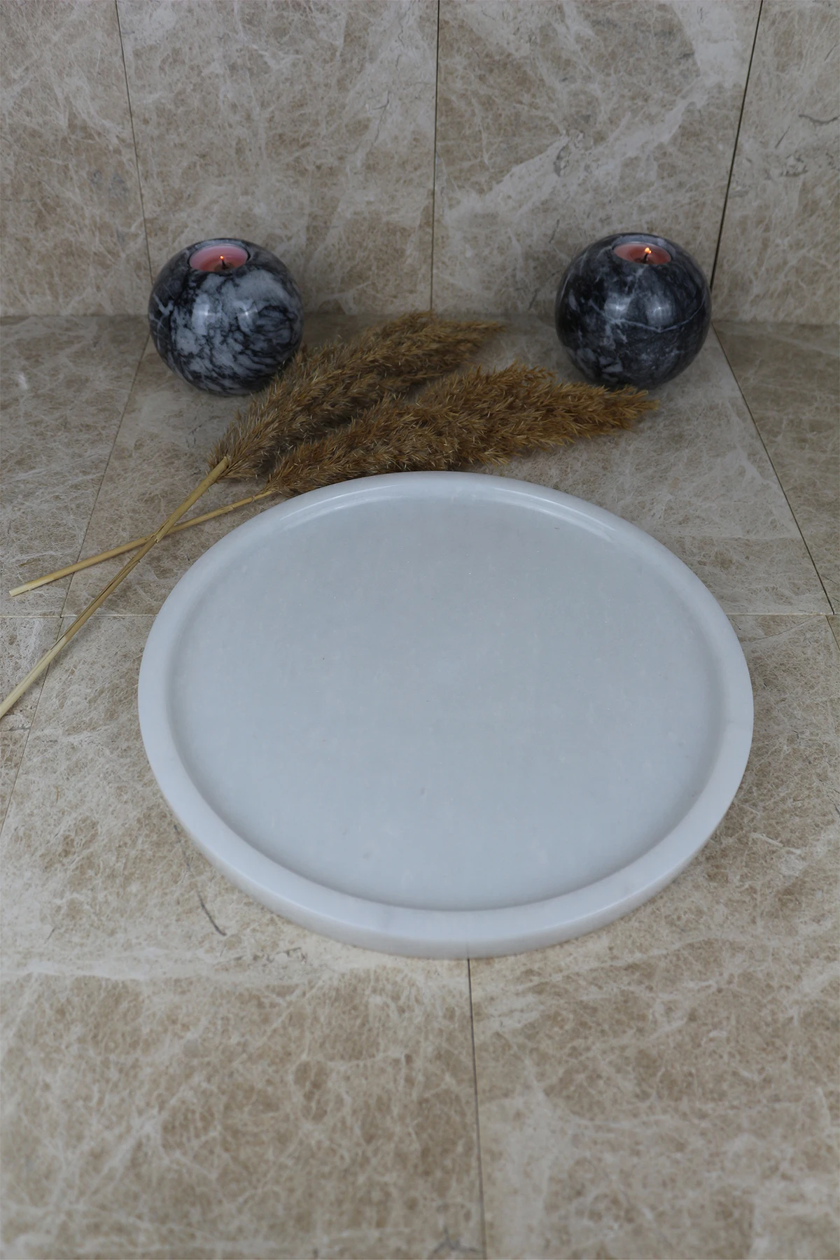 

skandinav 28cm white real natural marble tray bathroom storage round jewelry box kitchen dish dispenser luxury Tiss