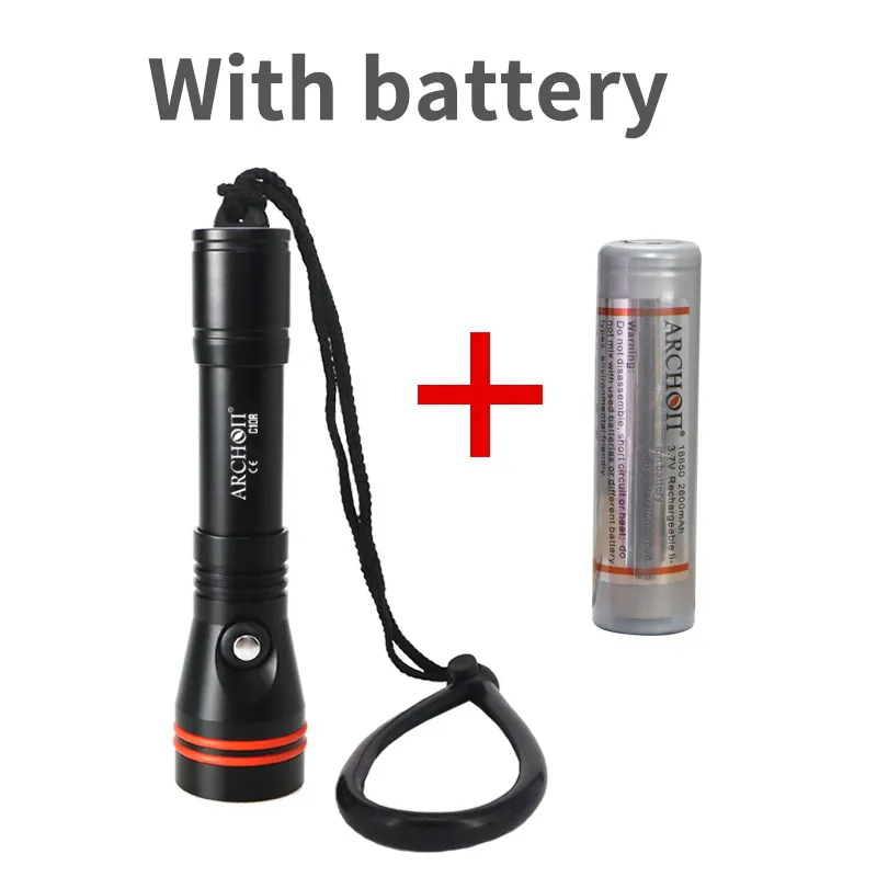 ARCHON C10R Фонарик для дайвинга с зарядкой через USB, фонарик для дайвинга, 1200 люмен, светодиодный чип CREE, подводный светильник, 100 м, встроенный светильник для дайвинга 18650