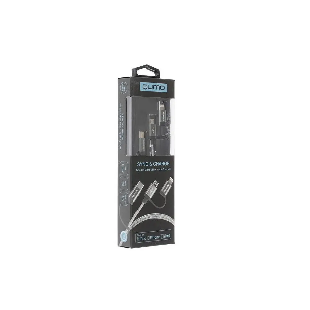 Кабель QUMO 22036 MFI 3в1 с разъемом Apple 8 pin + Type C Micr | Мобильные телефоны и аксессуары