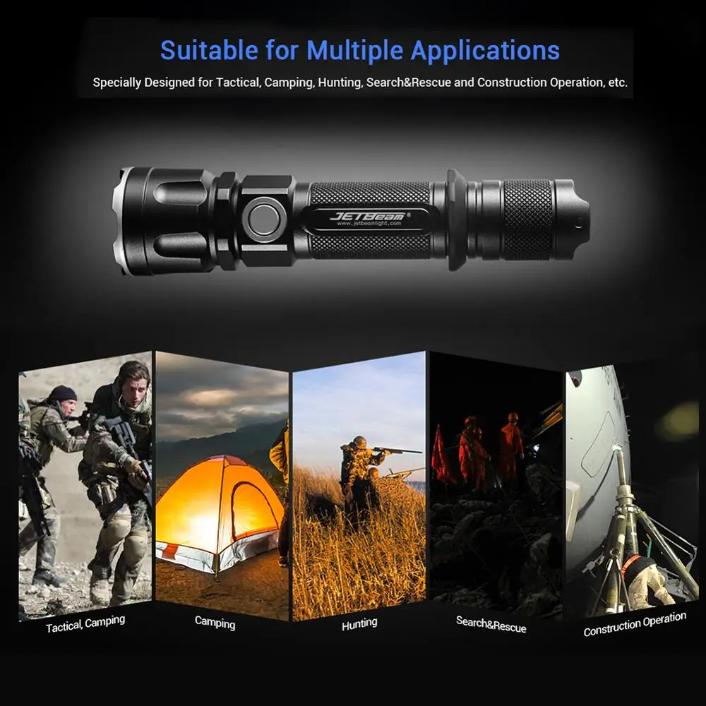 JETBeam IIIMR 2000LM высокомощный светодиодный фонарик для военной полиции с зарядкой от USB, Тактический Полицейский Фонарь для безопасности