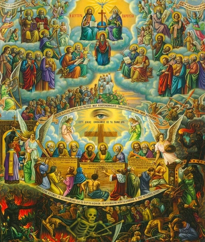 Фото Последнее суждение, греческий православный Иисус Христа, наш властелин, апостолы, Византийская Икона, настенное искусство на холсте для дек... №3
