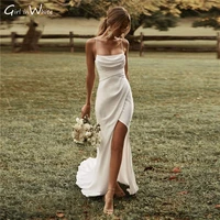 simple chiffon wedding dress sexy slit spagehtti straps mermaid bride dresses bridal gown vestidos de novia robe de mari%c3%a9e