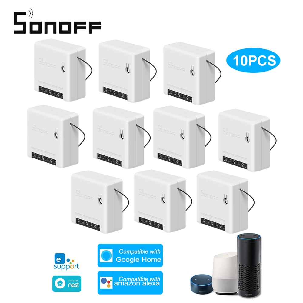 10 шт. SONOFF MINI DIY двухсторонний умный переключатель дистанционное управление WiFi переключатель умный дом Поддержка внешнего переключателя для Google Home/Alexa