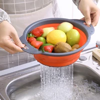 new scalable folding fruit and vegetable cleaning basin drain basket colander food grade silicone with handle kitchen tool