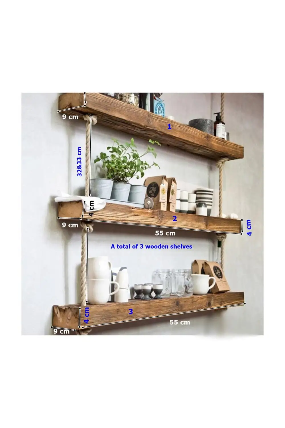 Decorative Solid Wood Shelf Bookcase Rope Pendant Squarehead Model A008 3 Eyes | Мебель
