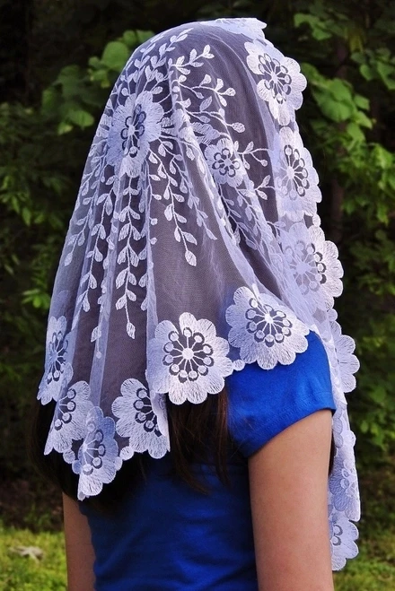 

White Catholic Veil Embroidery Lace Mantilla Lace Chapel Shawl Church Veil
