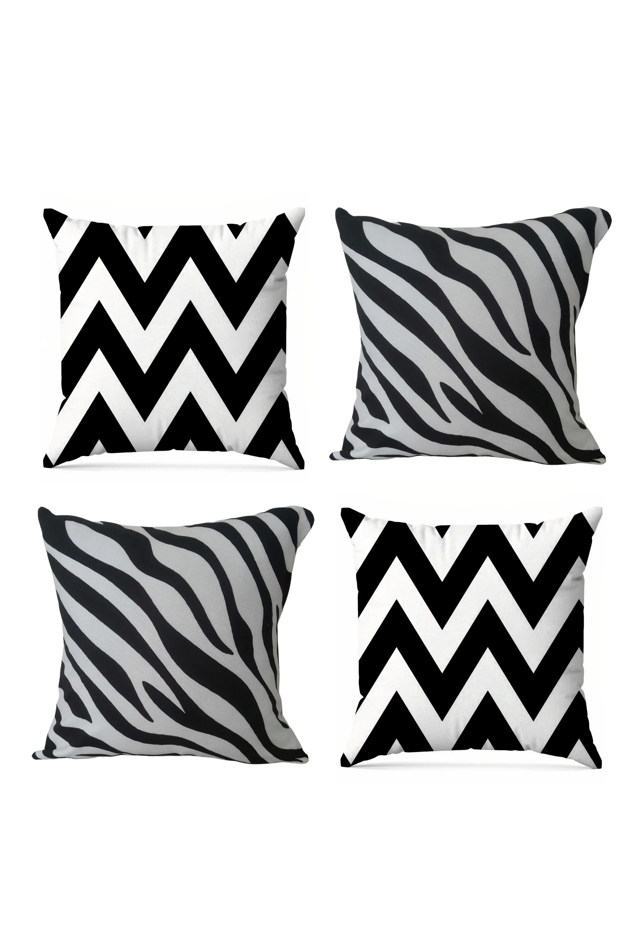 

WHITE AND BLACK 4 PCS DECORATIVE 45X45 CM PILLOW CASE 2021 MODERN PRINT,GEOMETRIC STRIPED,DIRT-STAIN-REPELLENT PILLOW CASE