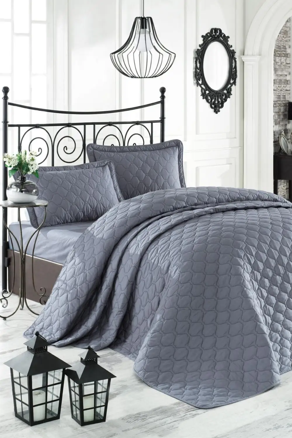 100% turkish cotton bedspread bedding set bedspread and pillow case quilting luxury bed covers bed linen anthracite solid color