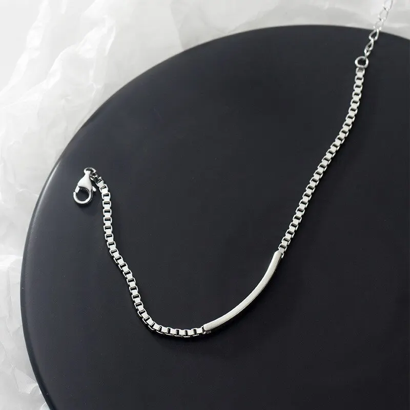 

A00952 Jazaz 925 Sterling Silver Luxury Arc Curved Piece Box Chain Bracelet&Bangle for Fashion Women Chic Party Street Jewelry