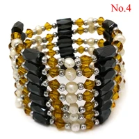 36 inches multi function natural cultured freshwater pearl and yellow crystal magnet wrap bracelet