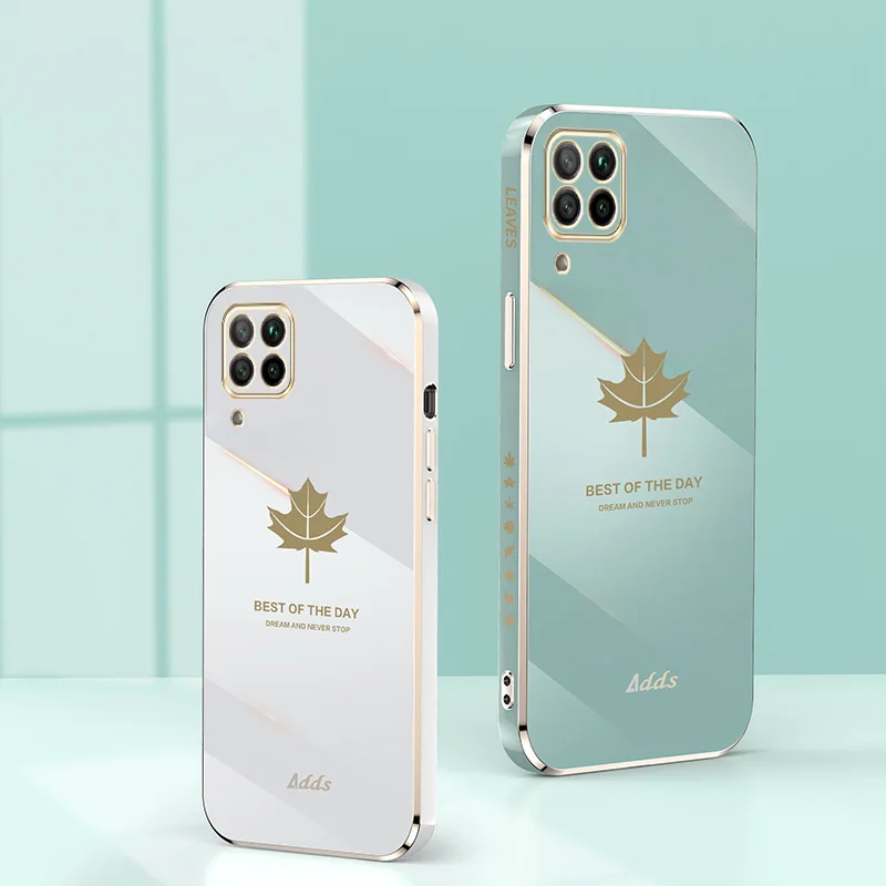 

Maple leaf Square Frame Plating Case for Huawei P40 Lite E Honor 9c Nova 6 se case plated color Nova 7i fundas with strap