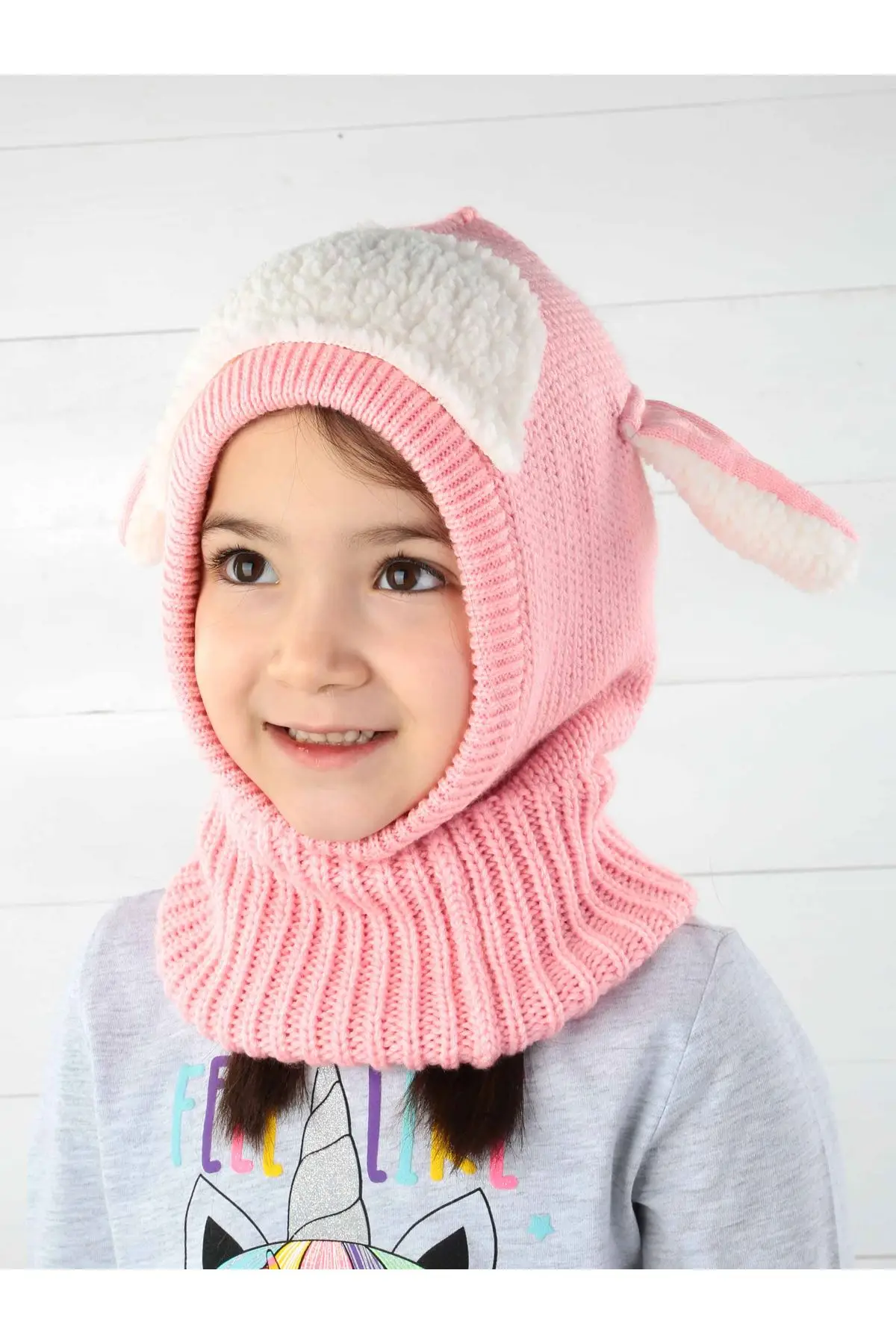 Розовый берет шарф для девочек и мальчиков с ушками ягненка 1 7 совместимый милым