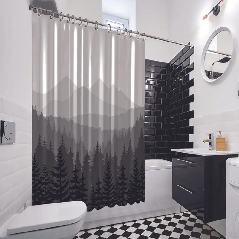 Занавески для душа горы и сосновые деревья лес Мистик утро дикая природа пейзажи