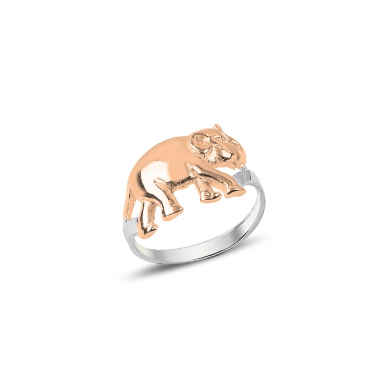 

Серебряное 925 пробы покрытое розовым золотом кольцо со слоном