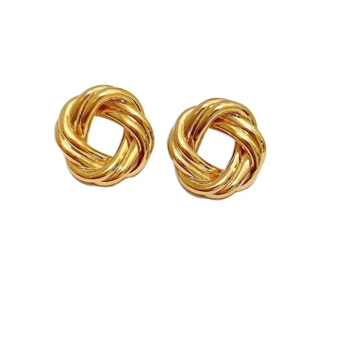 

MADALENA SARARA Pure 18k Gold Women Earrings Twist Design Style Hollow Circle Metal Stud Earrings Au750 Stamp