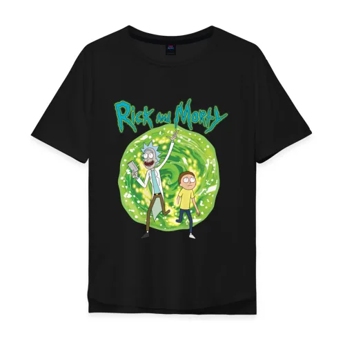 Мужская футболка хлопок Oversize Rick and Morty in the portal | одежда
