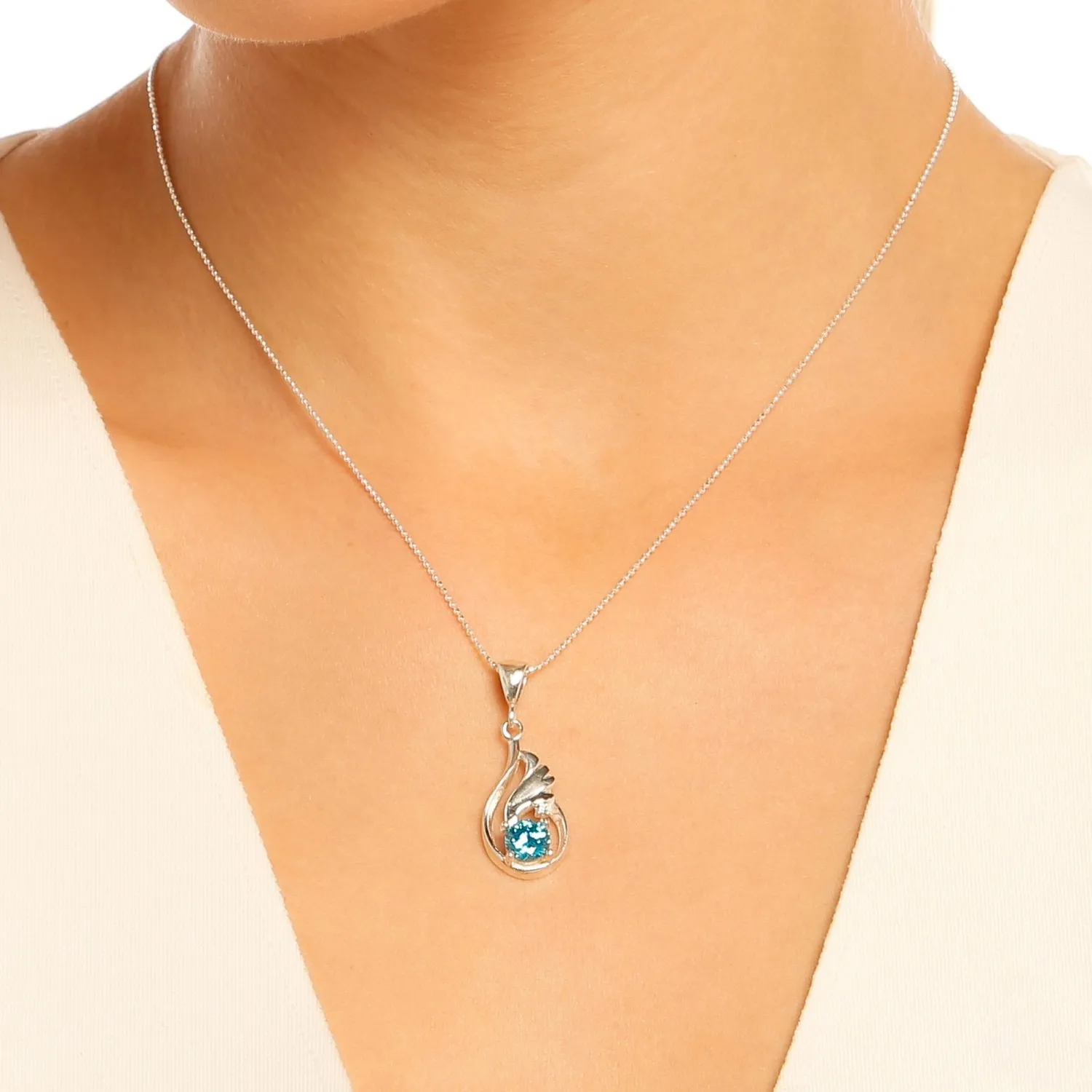 

Angel Wing 0.02 crt. Diamond Stylish Silver Necklace Envelope Blue Necklace Gemstone Necklace