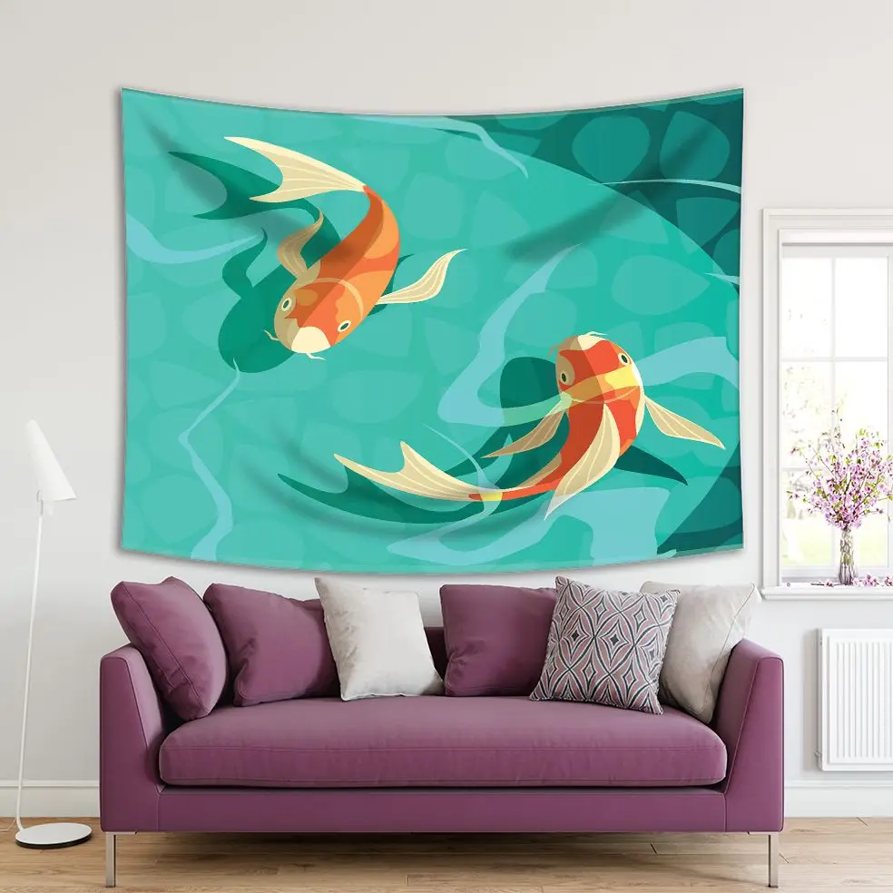 Гобелен кои Карп рыбы в воде японский символ удачи Фортуны Ретро Мультфильм