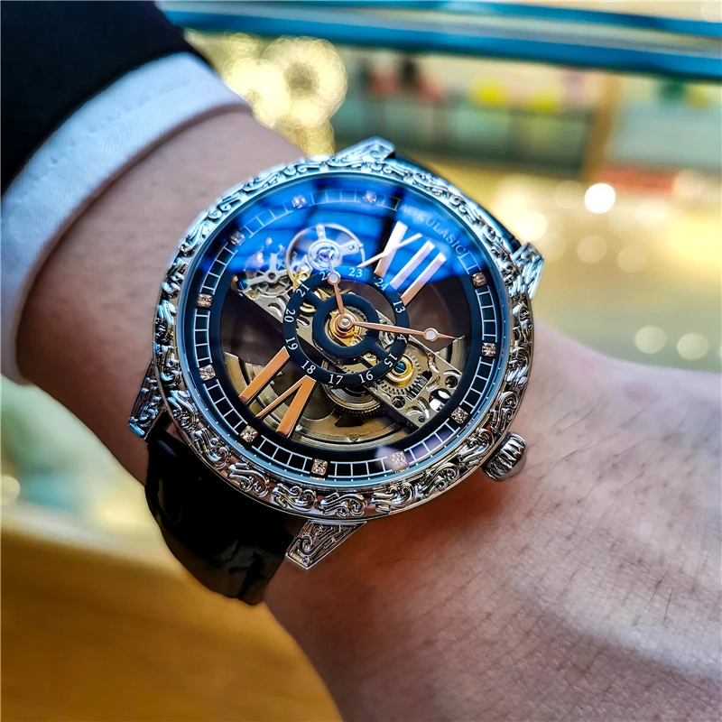 Мужские автоматические механические часы AOKULASIC роскошные брендовые в стиле