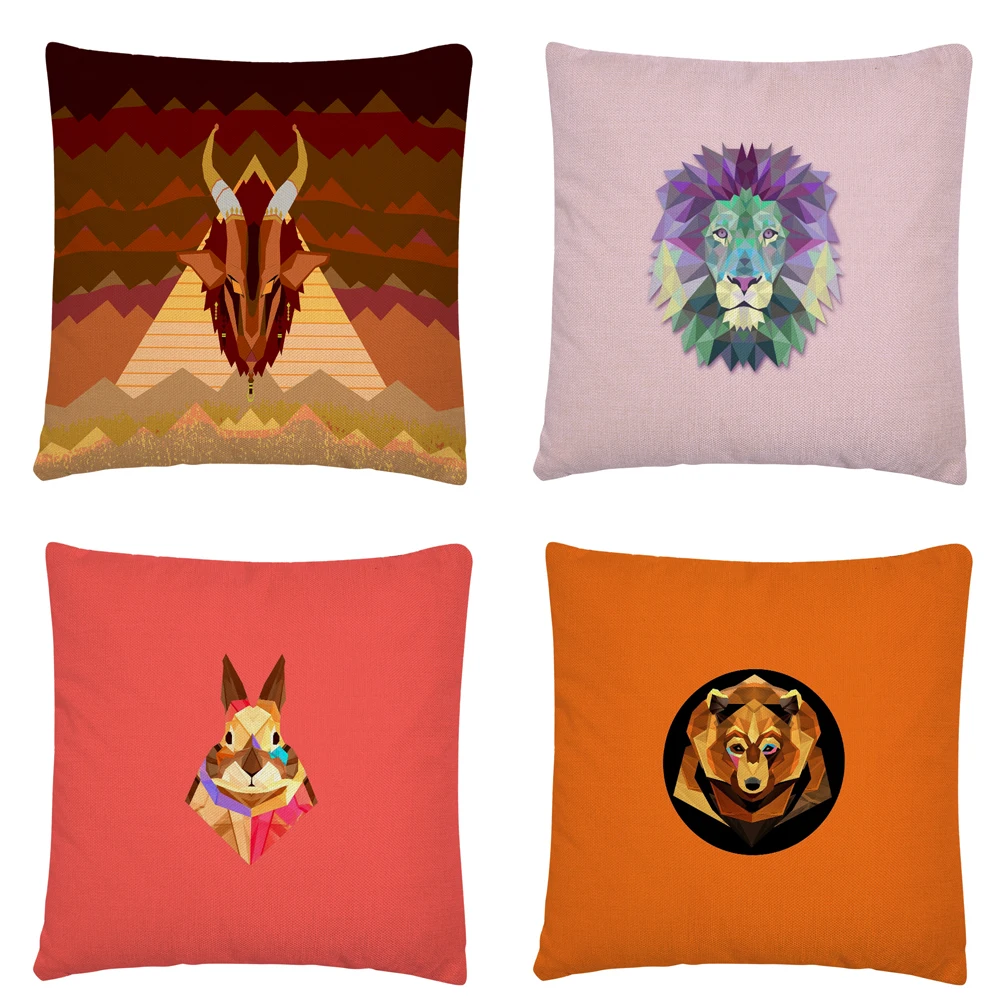

Minimalist geometric beautiful Animal Linen Cushion Cover Pillow Case for Home Sofa Car Decor Pillowcase 45X45cm