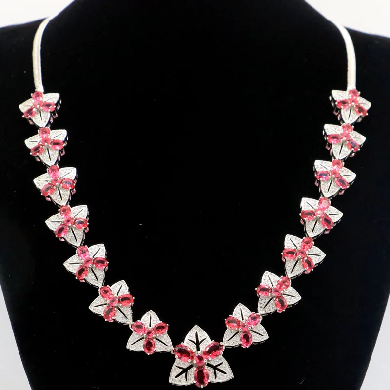 

21x21mm Big European Design 38g Rhodolite Garnet London Blue Topaz White CZ Women Dating Silver Necklace 17.5-18.5inch