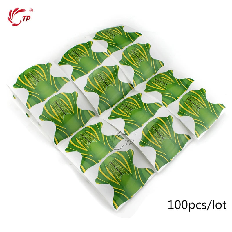 Green 100pcs TP 100 шт./лот, форма для ногтей, направляющая для наращивания, наклейка для акрилового УФ-лака, гелевая наклейка строитель, Профессиональная форма для ногтей - Цвет: Green 100pcs
