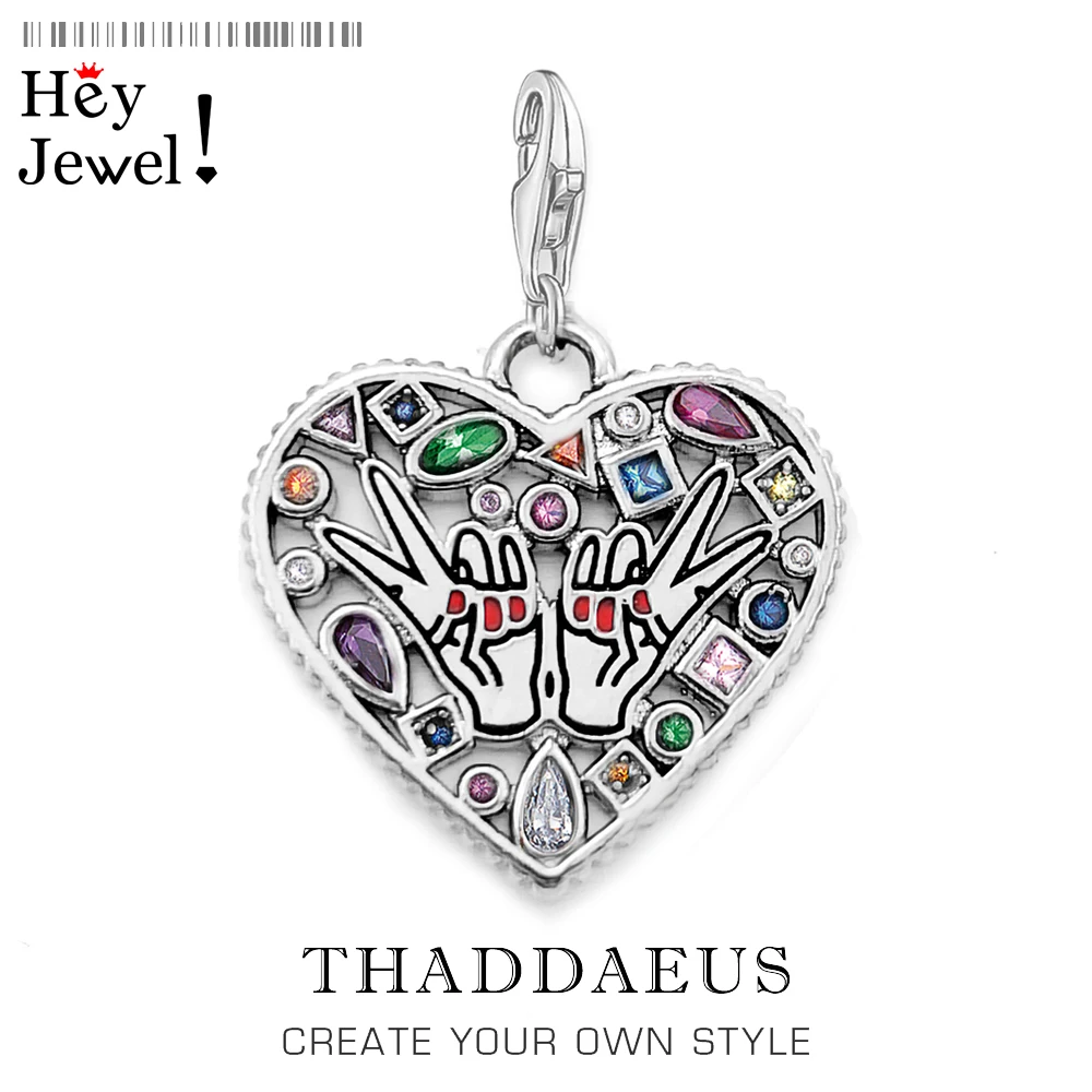 

Love & Peace Playful Heart Pendant Charm Perfectly Bohemia Silver 925 Sterling Gift For Women Accessories Fit Bracelet Necklcae