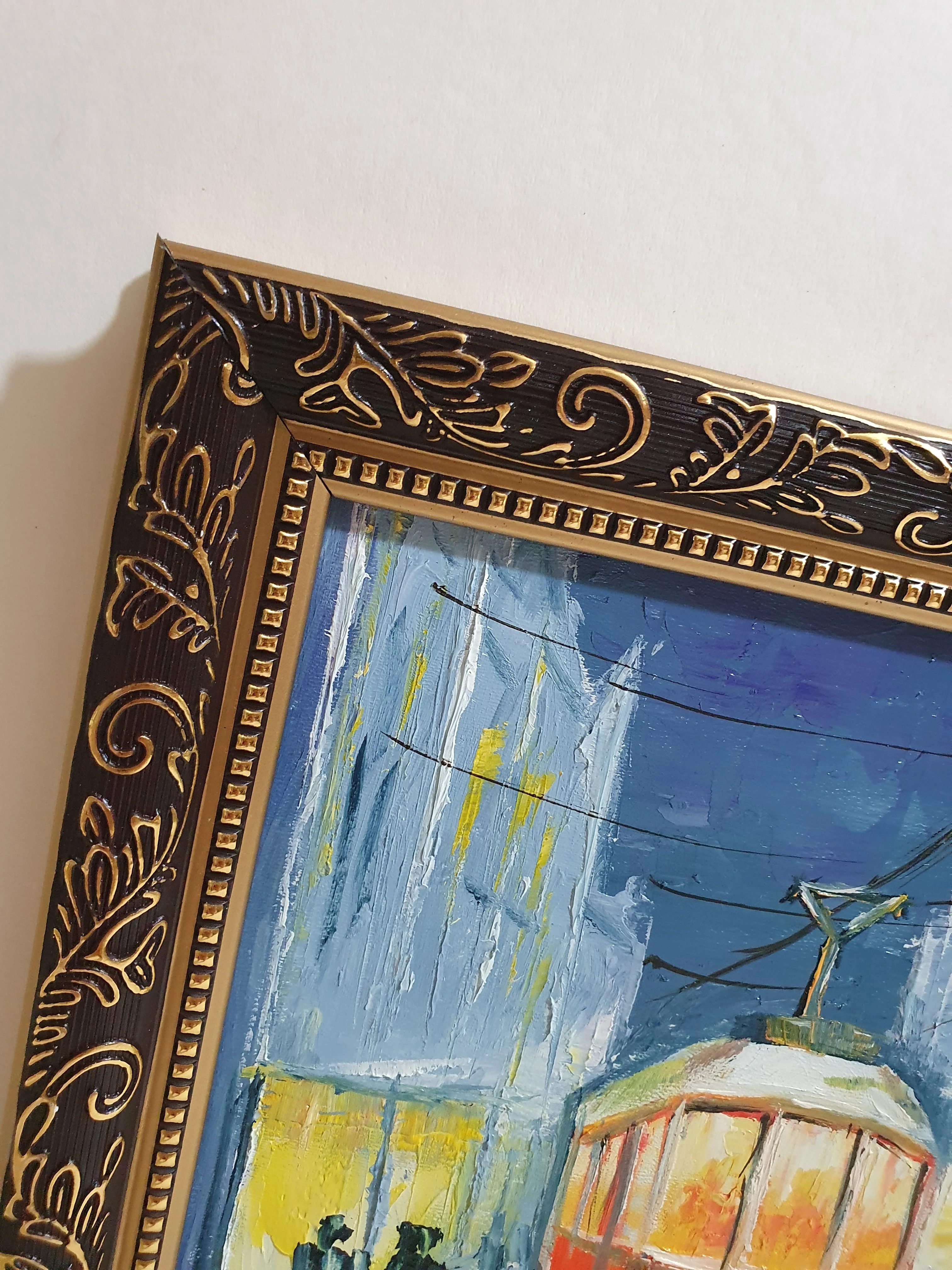 Картина маслом на двп &quotГорода&quot оформлено в рамку 25х25см арт:20210815_151847 | Живопись