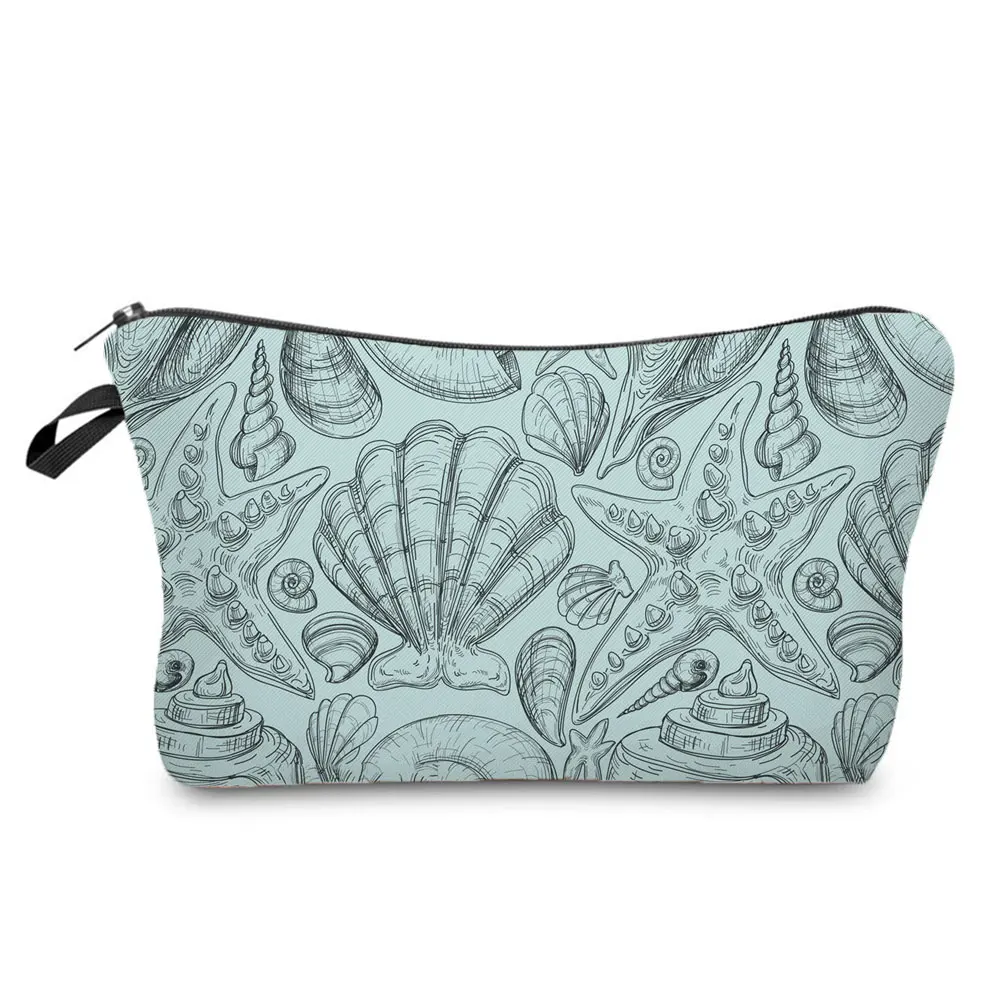 

Hot Sale Casual Small Toiletry Bag Starfish Shell Printed Makeup Bags for Women Portable Pencil Case High Quality Cosmetic Bags