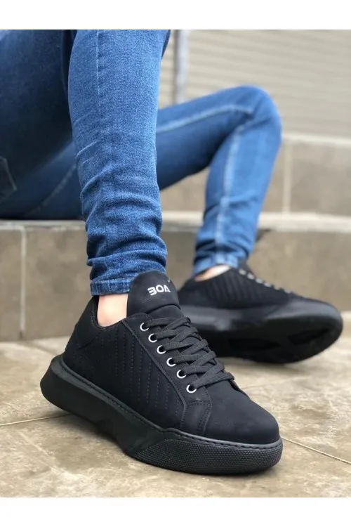 

Lace-Up Men's Model Stitched High Sole Black Sneakers