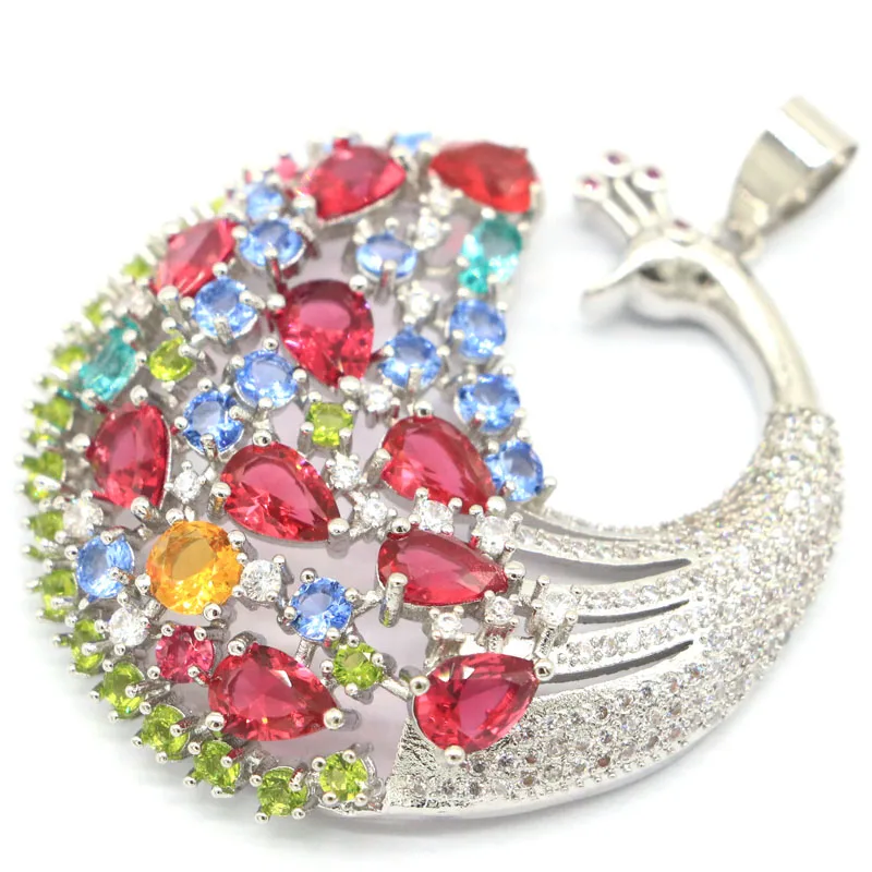

55x43mm Multi Color Big Peacock Garnet Citrine Peridot Blue Topaz CZ Bride Wedding Silver Pendant Wholesale Drop Shipping