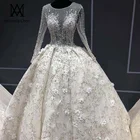 Свадебное платье с длинным рукавом, аппликацией и кристаллами