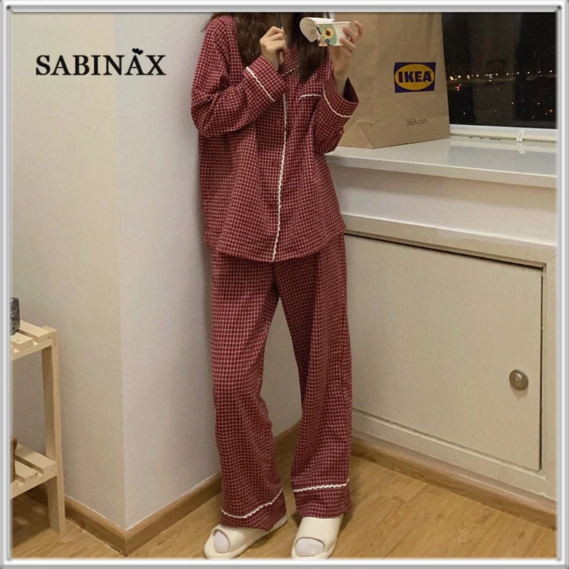 

SABINAX 2022 Autumn Winter Women's Pajamas Ruffled Cardigan Doll Collar Princess Style Bow Homewear Suit